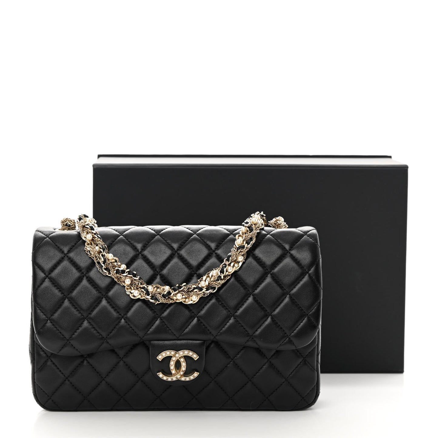 Lambskin Quilted Medium Westminster Pearl Flap Black