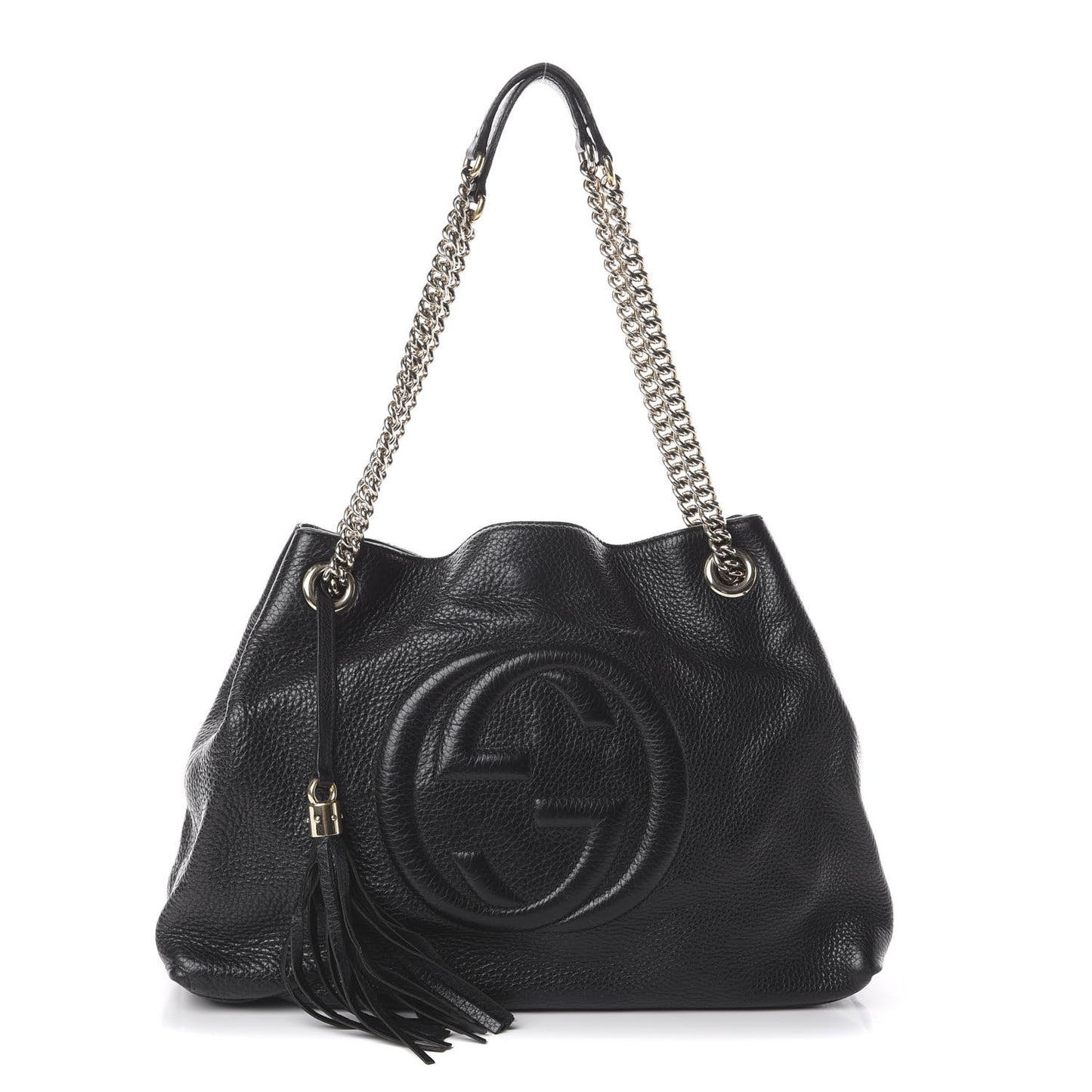 Pebbled Calfskin Medium Soho Chain Shoulder Bag Black