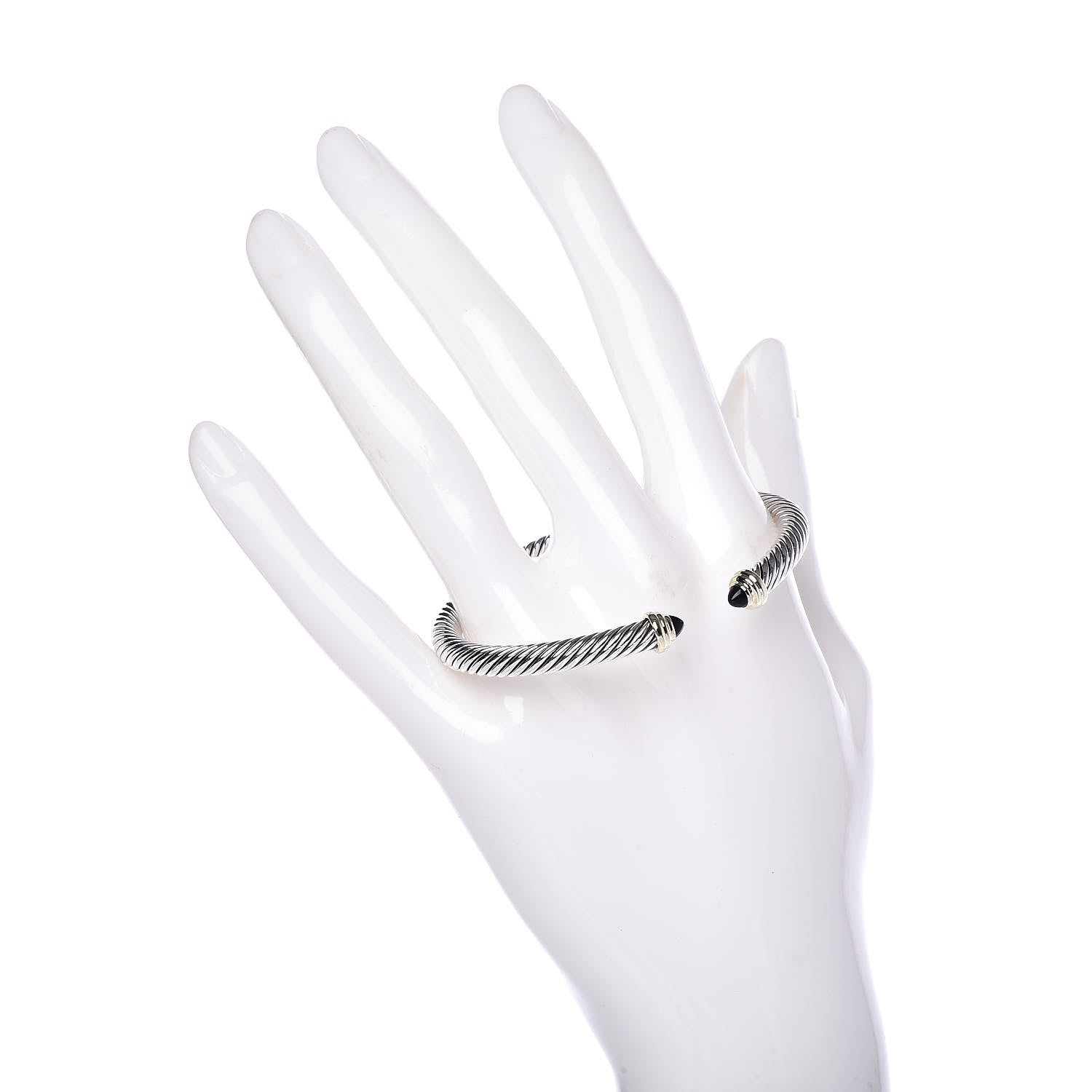 David Yurman Sterling Silver 14K Yellow Gold Black Onyx 5mm Cable Classics Petite Color Bracelet 2 of 4