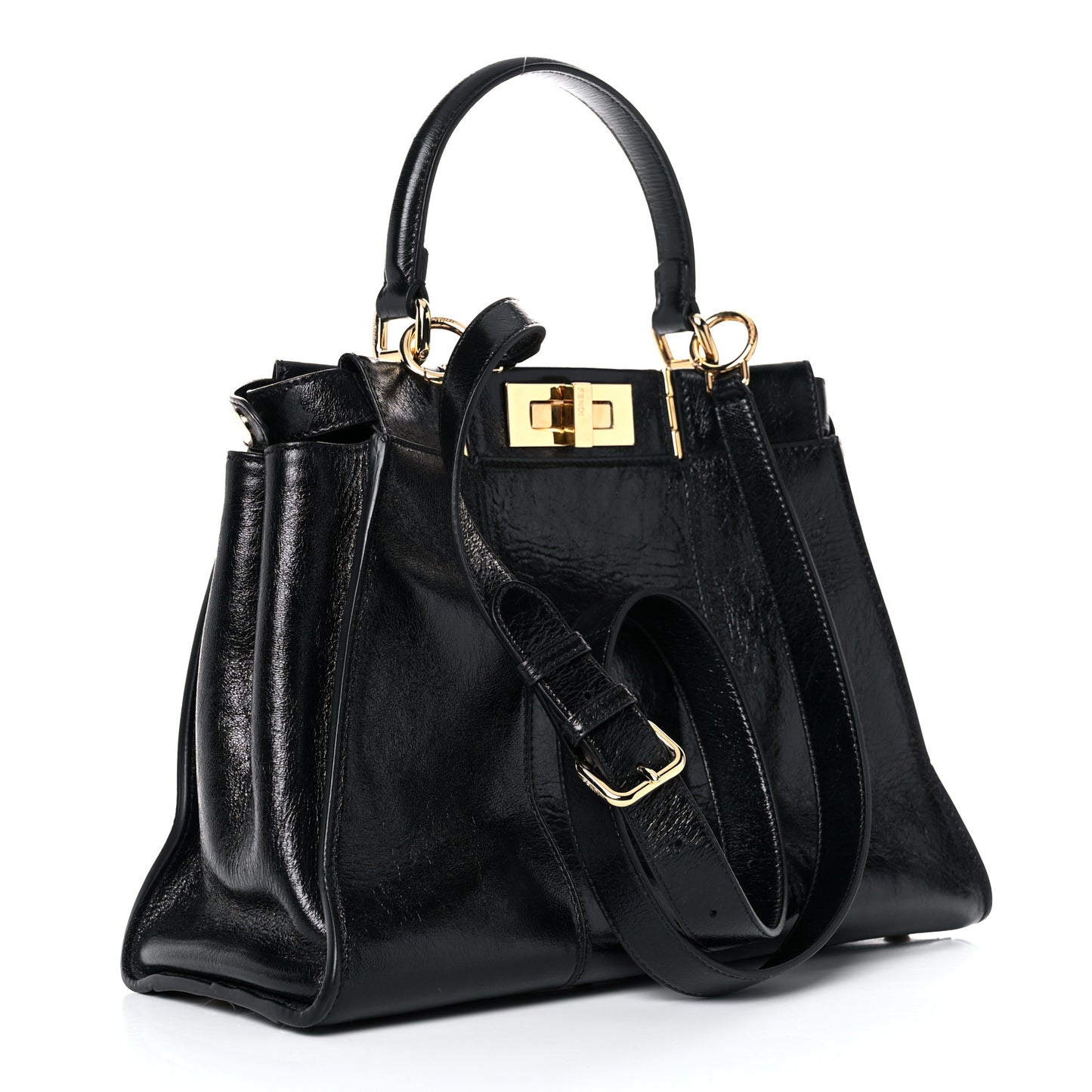 Agnello Old Shine Medium Peekaboo Iconic Satchel Black
