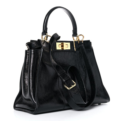 Fendi Agnello Old Shine Medium Peekaboo Iconic Satchel Black 3 of 16