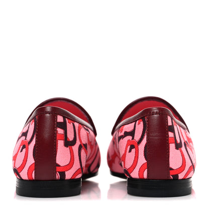 Gucci Betis Glamour Canvas Horsebit Print Womens Jordaan Loafers 35.5 Pink Rosso Ancora 6 of 10