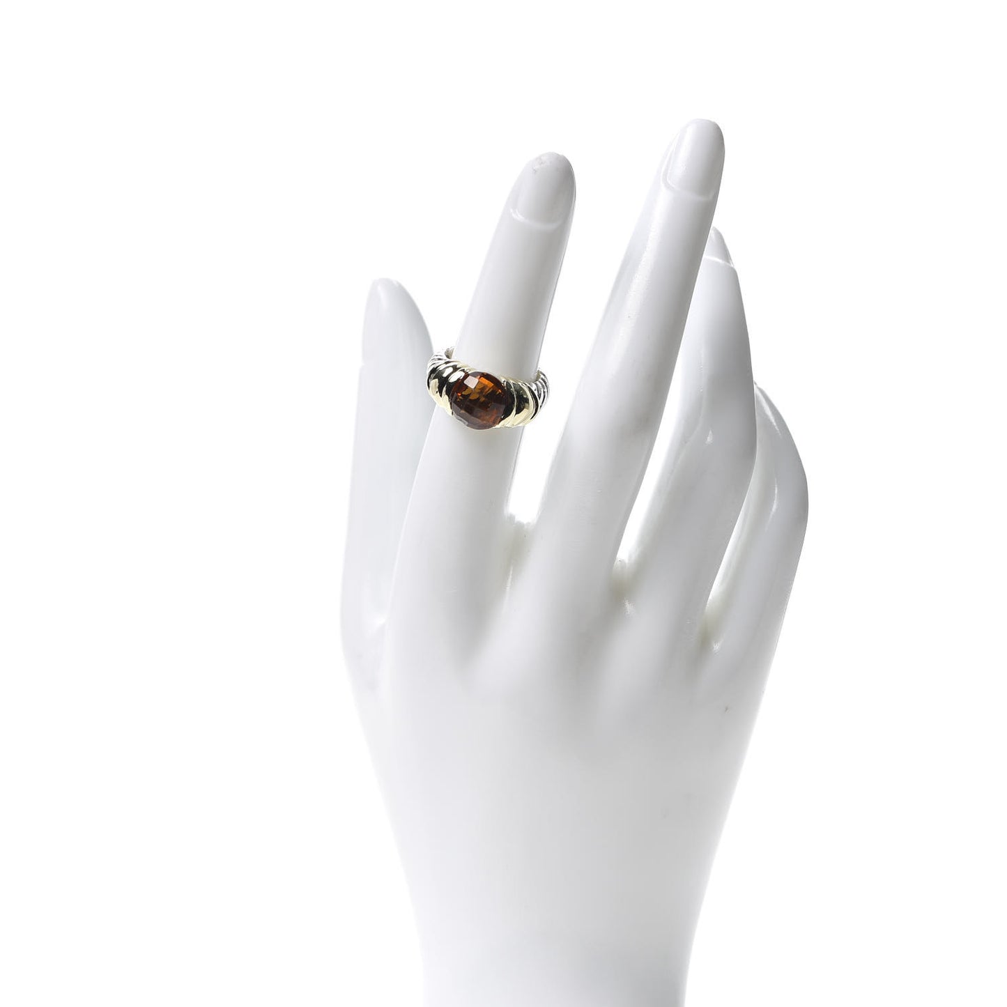 Sterling Silver 14K Yellow Gold Citrine 10mm Cable Capri Ring 52 6