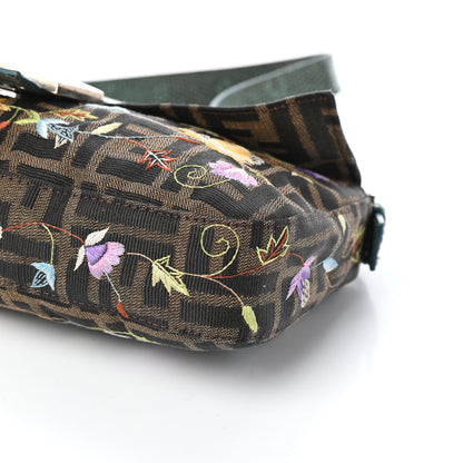 Fendi Lizard Zucca Floral Embroidered Baguette Tobacco Multicolor 9 of 9