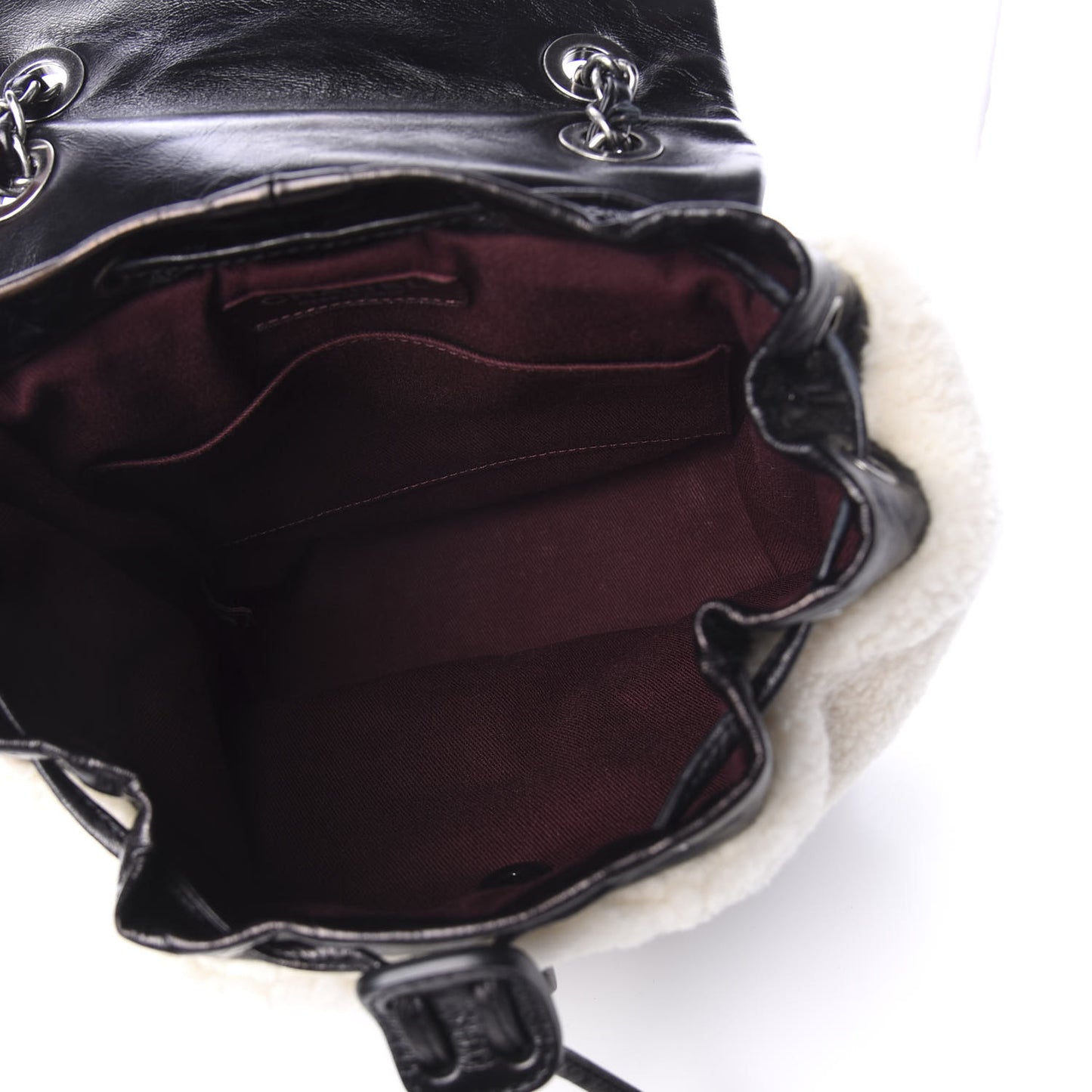 Glazed Calfskin Shearling Quilted Small Mountain Backpack Black Ivory