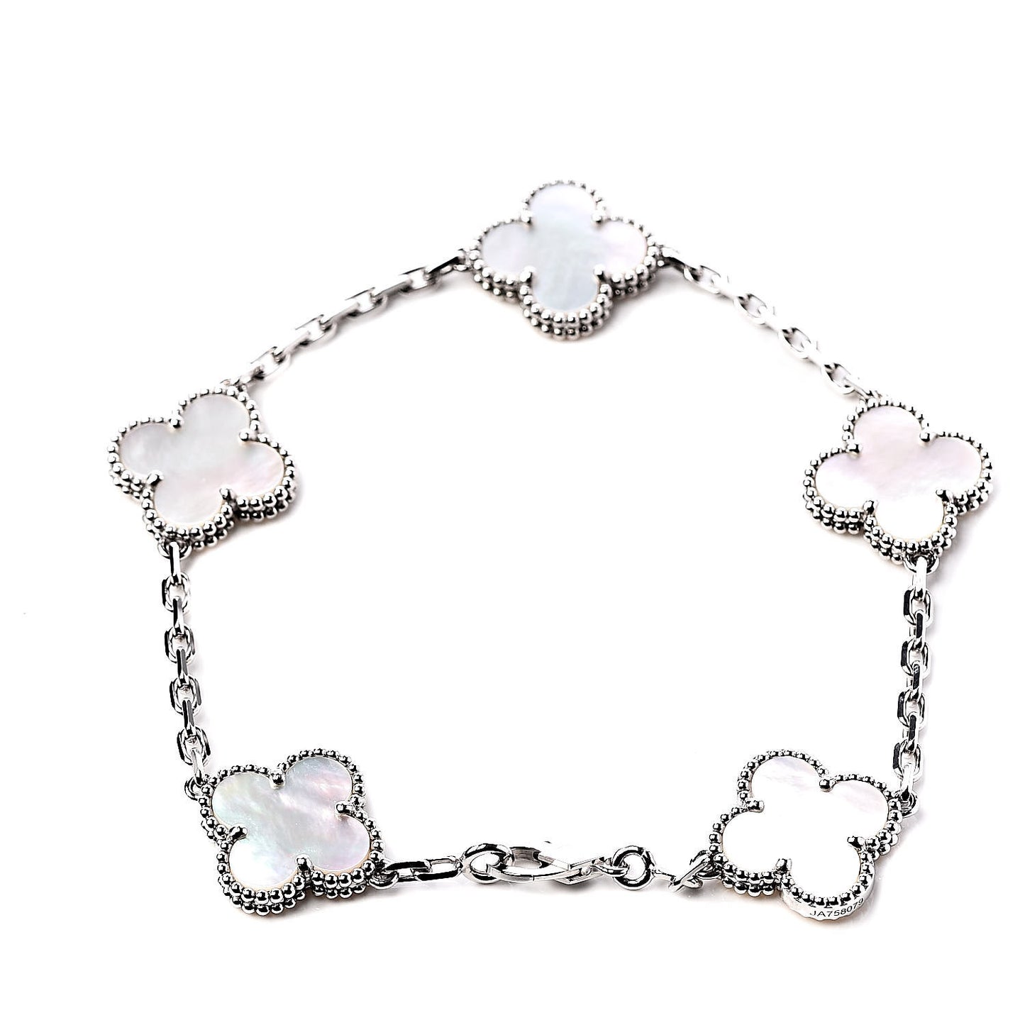 18K White Gold Mother of Pearl 5 Motifs Vintage Alhambra Bracelet