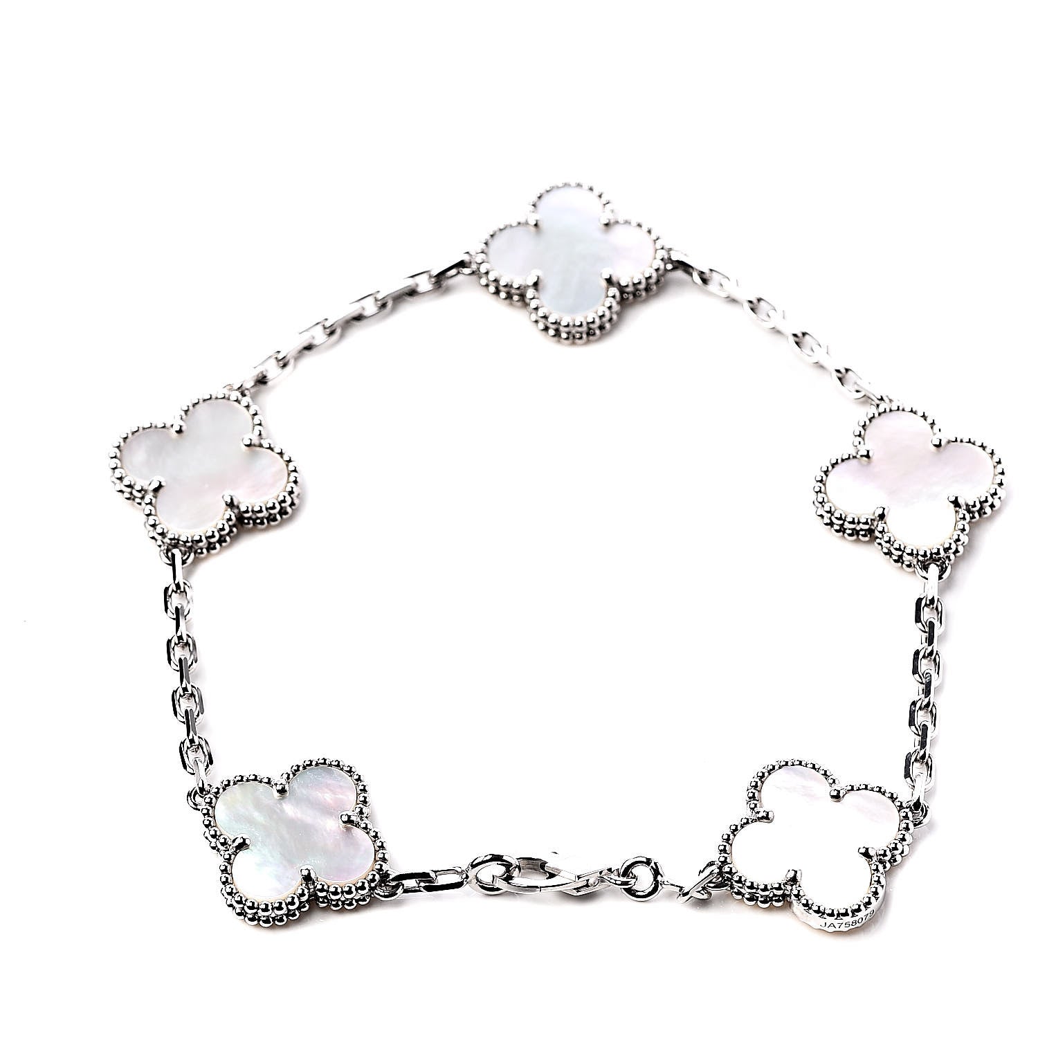 Van Cleef & Arpels 18K White Gold Mother of Pearl 5 Motifs Vintage Alhambra Bracelet 3 of 7