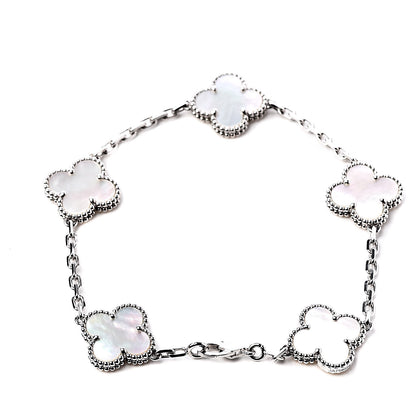 Van Cleef & Arpels 18K White Gold Mother of Pearl 5 Motifs Vintage Alhambra Bracelet 3 of 7