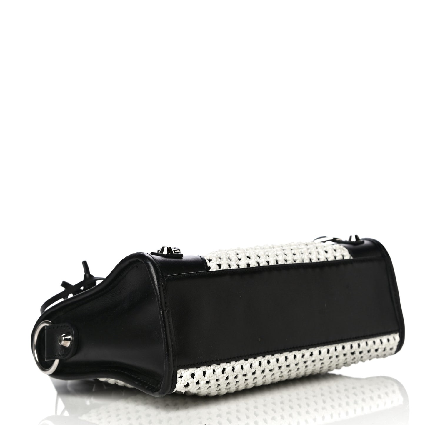Calfskin Woven Nylon Mesh Classic Silver Hardware Mini City Black White