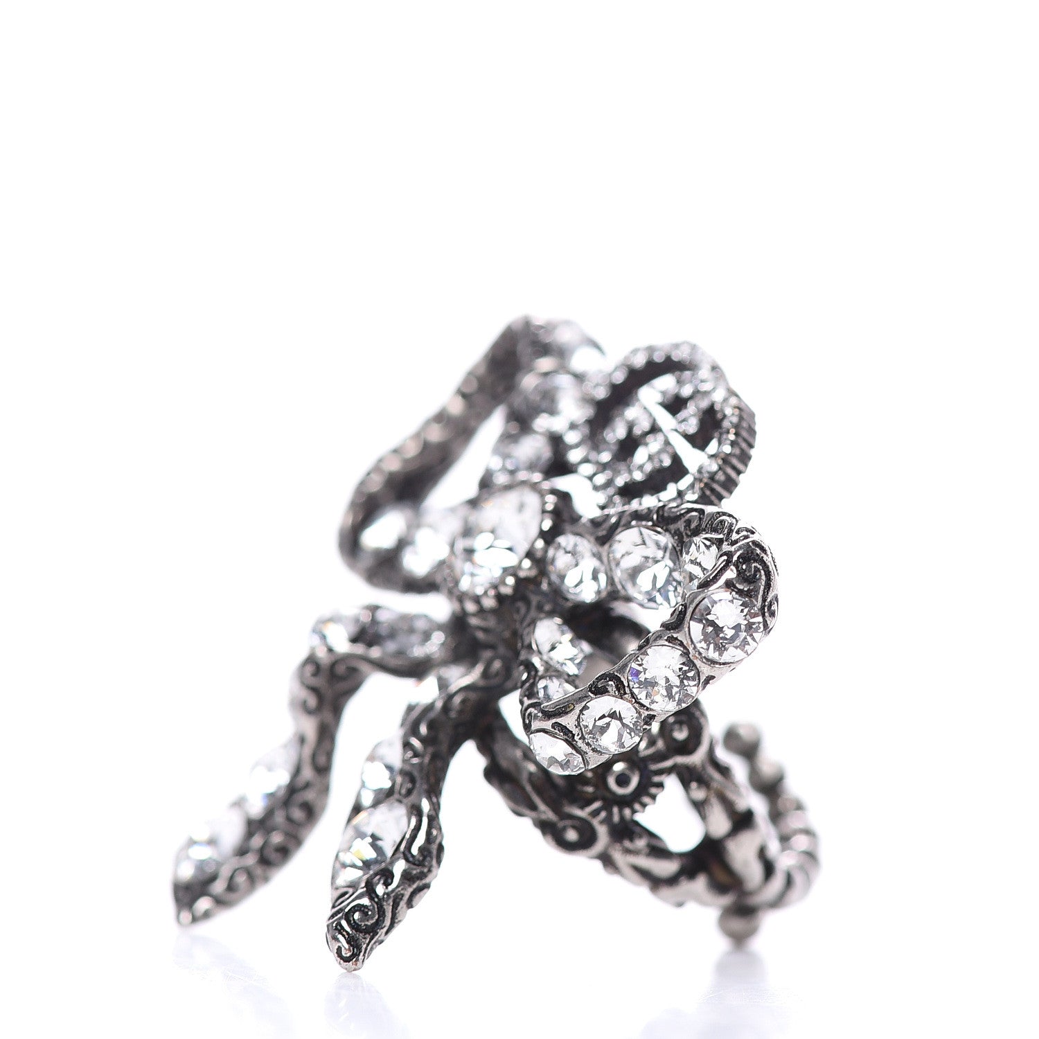 Gucci Metal Crystal Bow Ring 5 Aged Silver 3 of 6