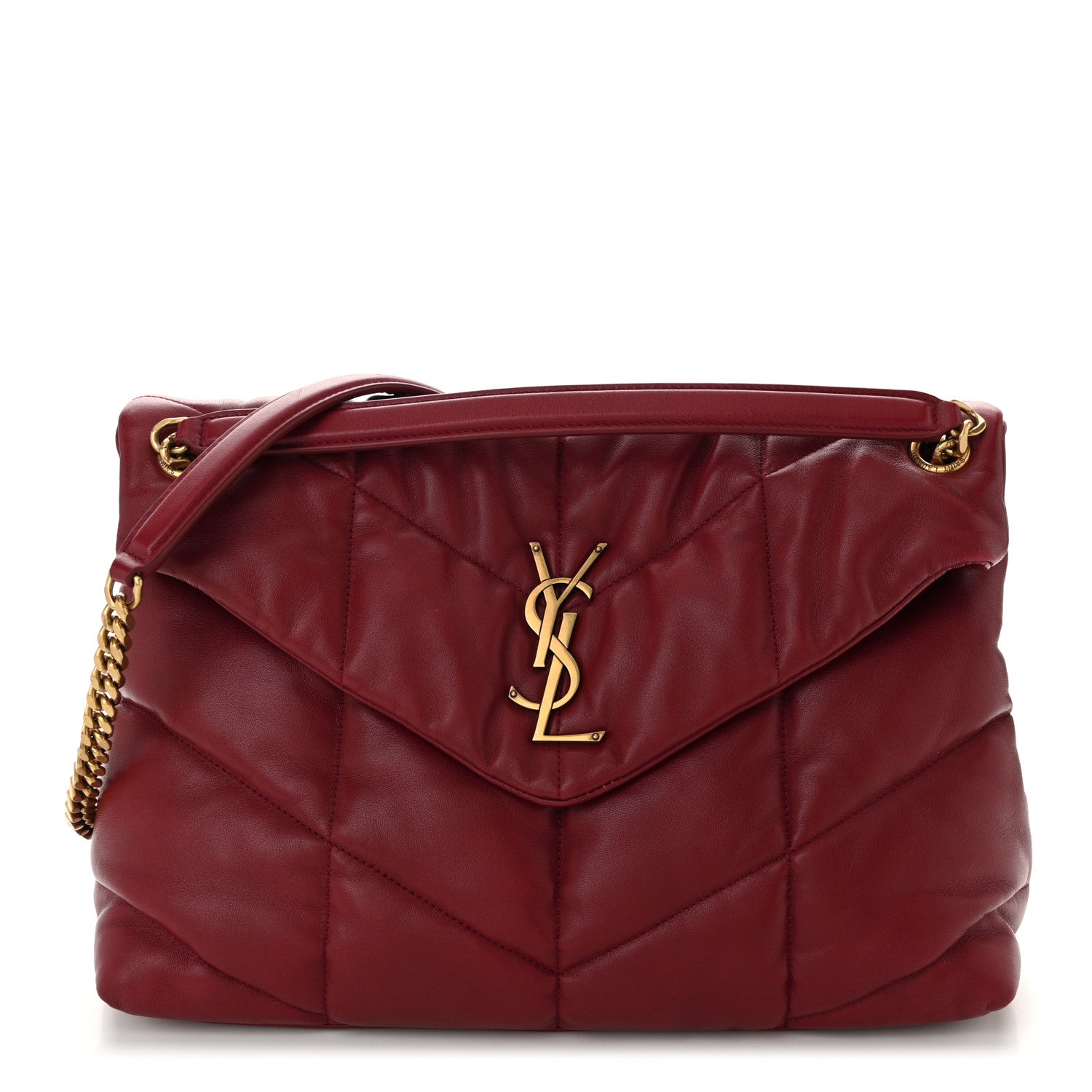 Saint Laurent Lambskin Quilted Medium Loulou Puffer Monogram Chain Satchel Opyum Red 1 of 11