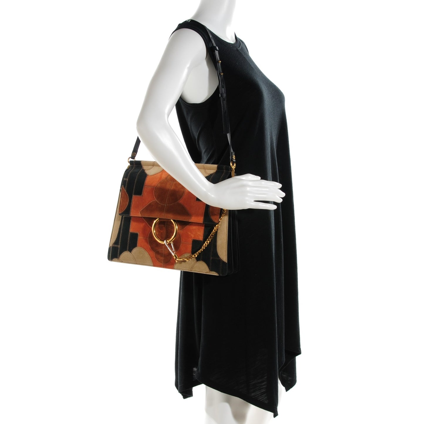 Suede Patchwork Medium Faye Shoulder Bag Desert Beige