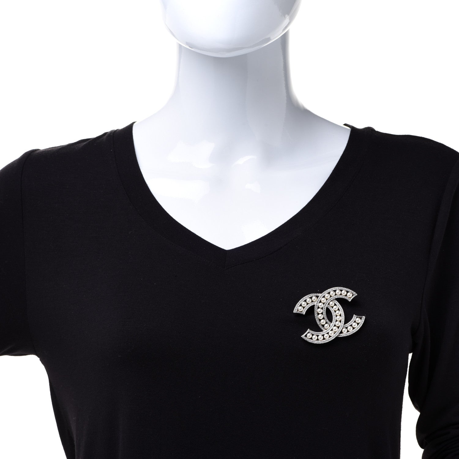 Chanel Pearl Crystal CC Brooch Silver 2 of 5