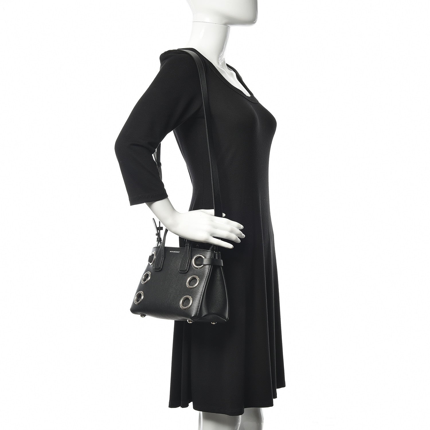 Burberry Grainy Calfskin House Check Grommet Baby Banner Tote Black 2 of 11