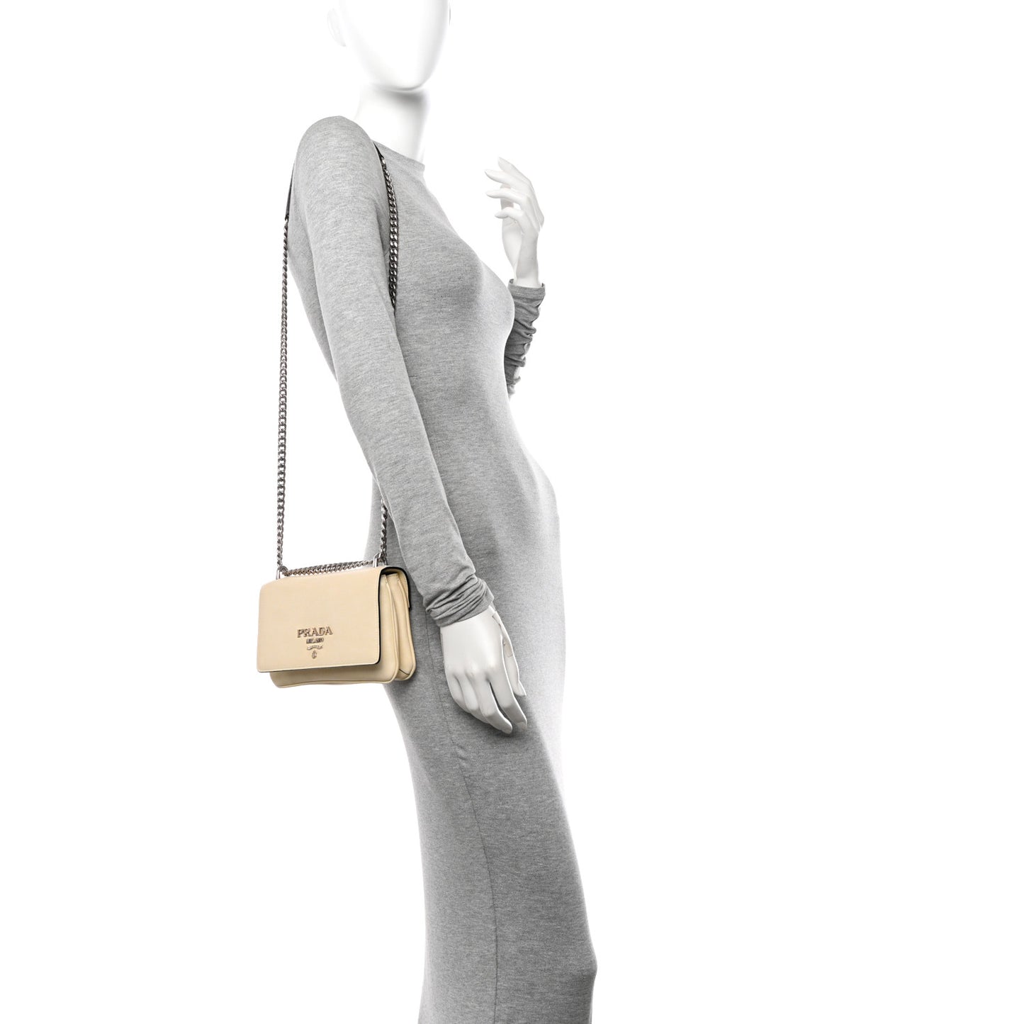 Glace Calfskin Chain Crossbody Bag White