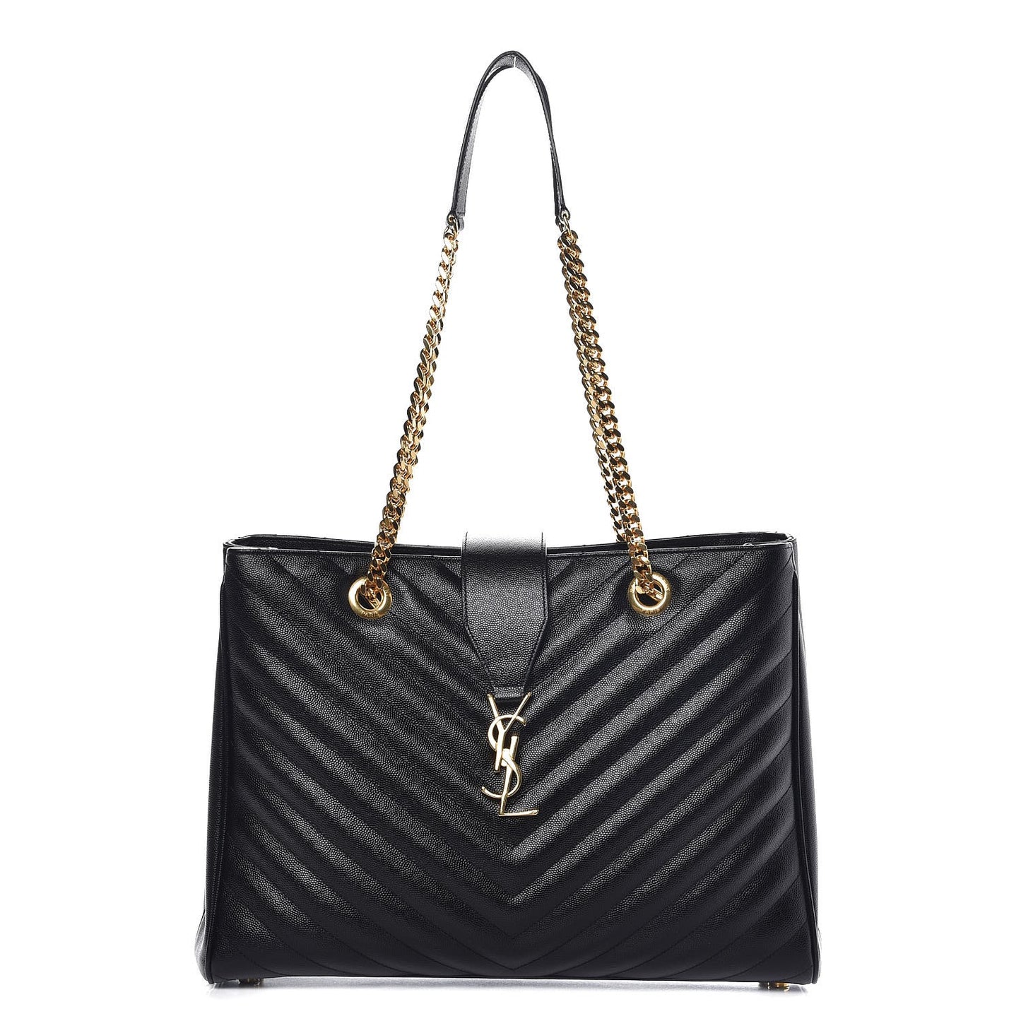 Grain De Poudre Matelasse Chevron Monogram Shopping Bag Black