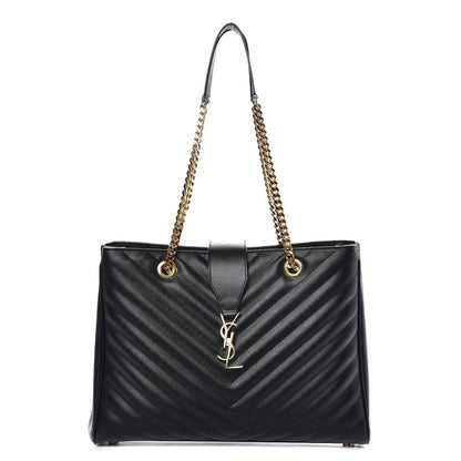 Saint Laurent Grain De Poudre Matelasse Chevron Monogram Shopping Bag Black 1 of 10