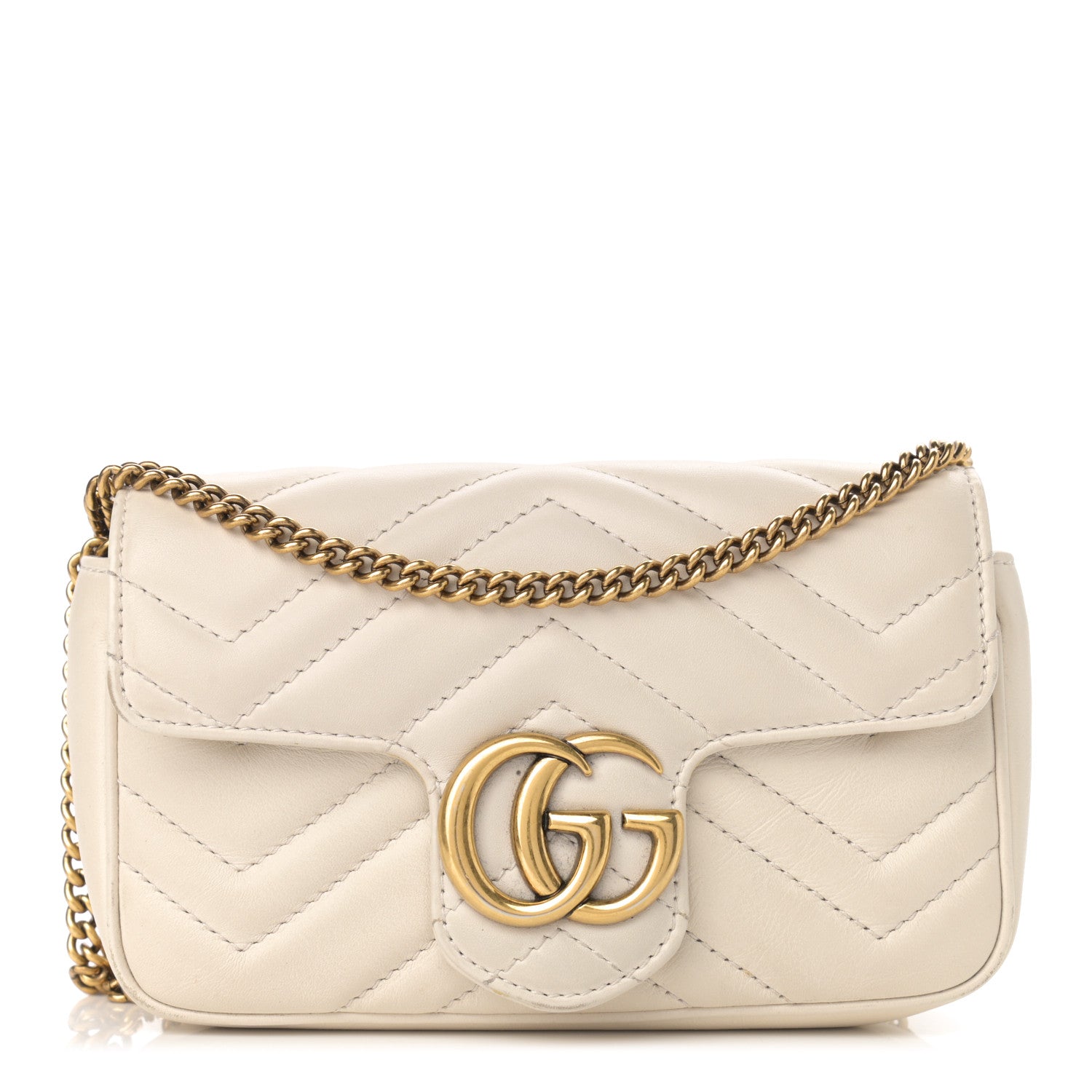 Gucci Calfskin Matelasse Super Mini GG Marmont Shoulder Bag White 1 of 13