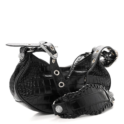 Balenciaga Extra Supple Calfskin Crystal Crocodile Embossed Le Cagole Shoulder Bag XS Black 2 of 8