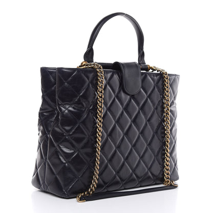 Chanel Calfskin Quilted Large Gold Bar Top Handle Tote Dark Navy Blue 3 of 15