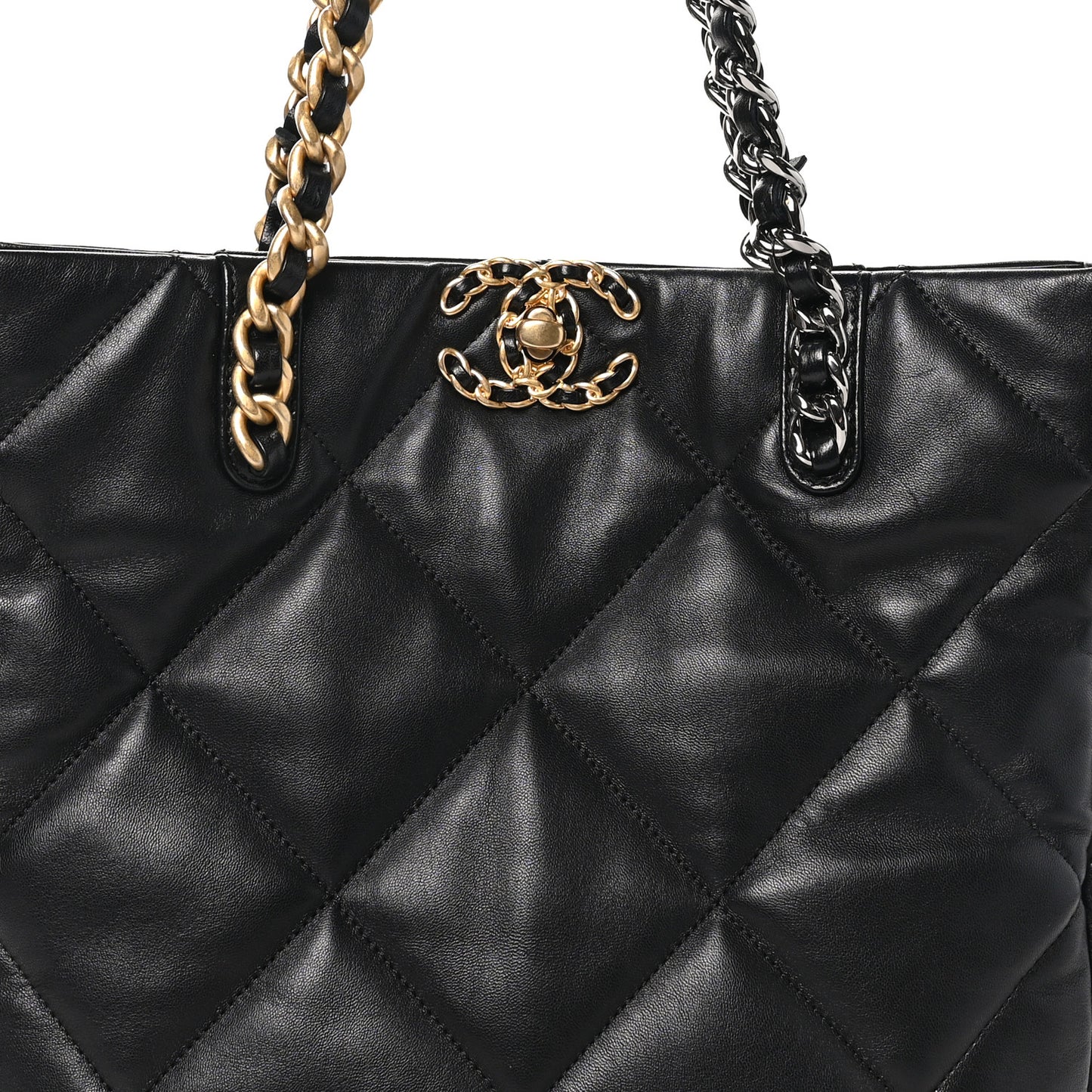 Lambskin Quilted Chanel 19 Shopping Bag Black