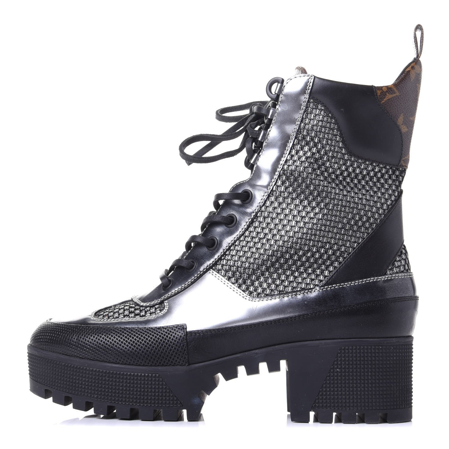 Louis Vuitton Metallic Calfskin Technical Fabric Digital Gate Laureate Platform Desert Boot 37.5 Silver 1 of 11