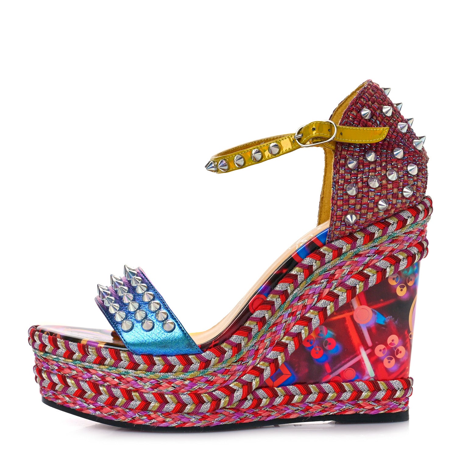 Christian Louboutin Nappa Lame Madmonica 120 Wedge Sandals 37 Lin Yellow Multicolor 1 of 10