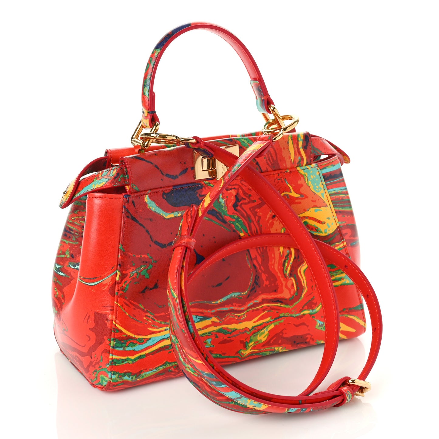 Nappa Marble Mini Peekaboo Iconic Satchel Rosso Multicolor