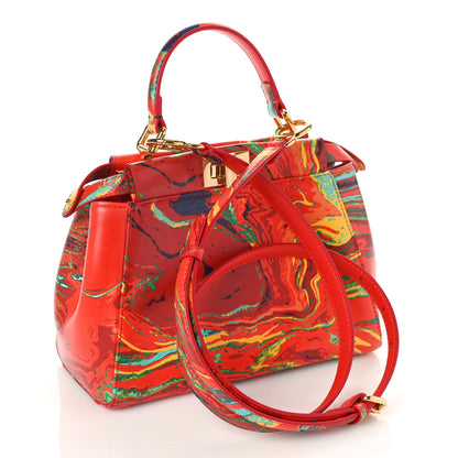 Fendi Nappa Marble Mini Peekaboo Iconic Satchel Rosso Multicolor 3 of 9