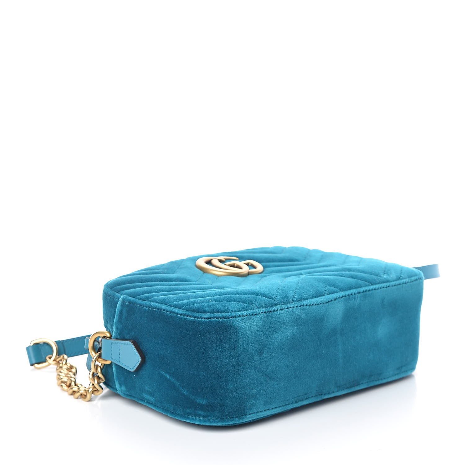 Gucci Velvet Matelasse Small GG Marmont Chain Shoulder Bag Pavone Cyan 4 of 9