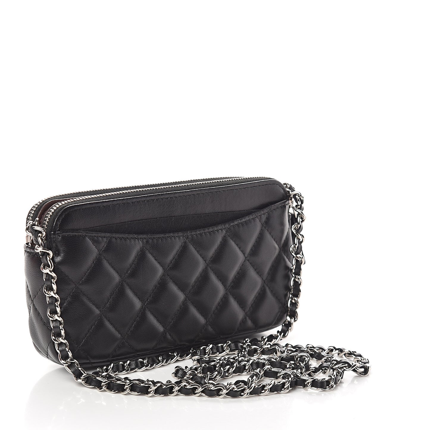 Lambskin Quilted Small Clutch With Chain Black