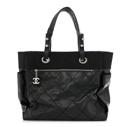 Chanel Coated Canvas Quilted Large Paris Biarritz Tote Black 1 of 14