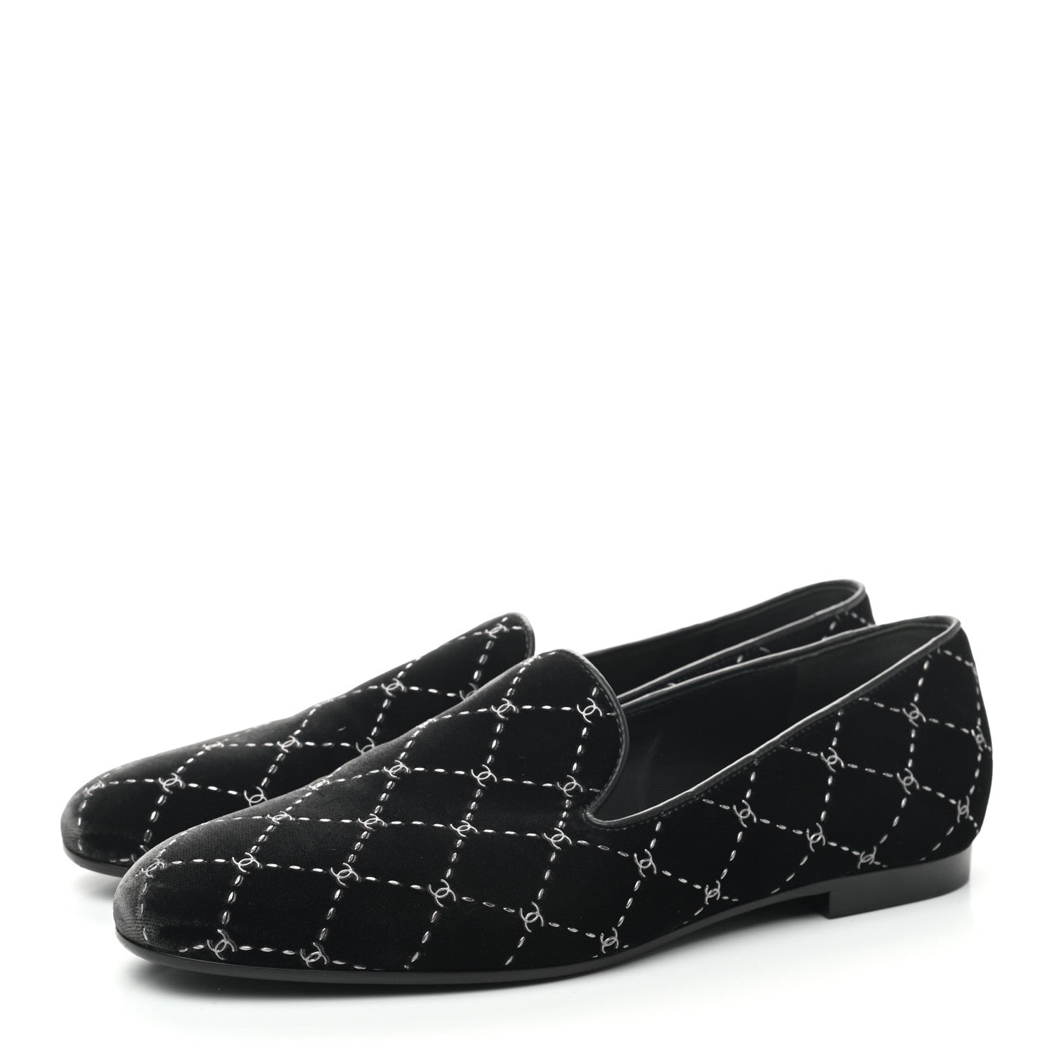 Chanel Velvet Moccasin Loafers 37 Black 3 of 7