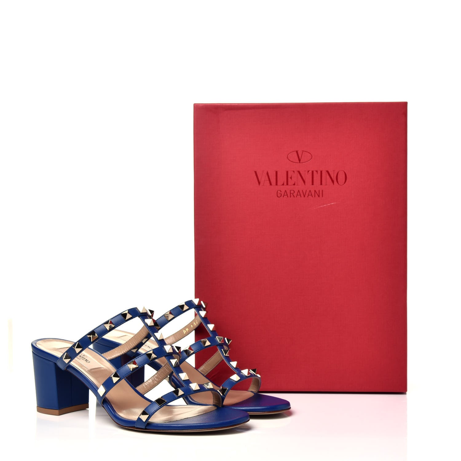 Valentino Garavani Calfskin Rockstud 60mm Caged Slide Sandals 39 Blu Delft 13 of 13