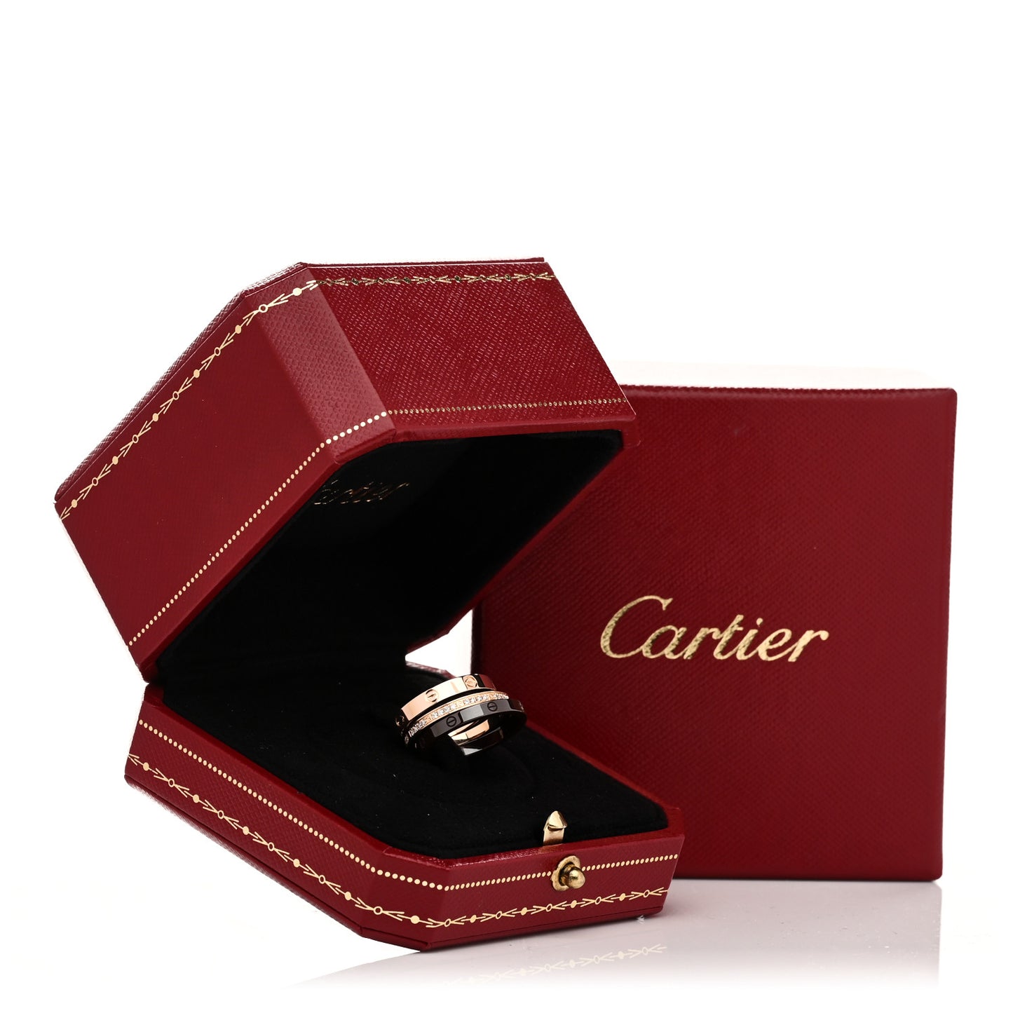18K Pink Gold Diamond Ceramic LOVE Ring Set 51 5.75