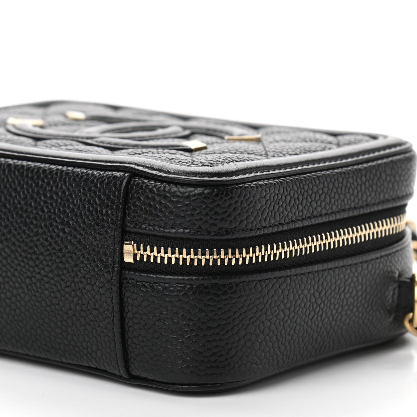Caviar Quilted CC Filigree Vanity Clutch With Chain Black