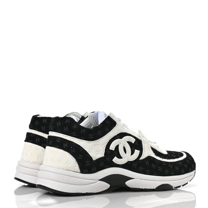 Chanel Suede Calfskin Printed CC Sneakers 38.5 Black White 4 of 9