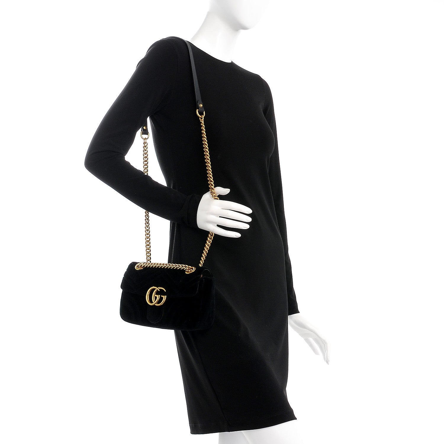 Gucci Velvet Matelasse Mini GG Marmont Shoulder Bag Black 2 of 7