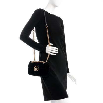 Gucci Velvet Matelasse Mini GG Marmont Shoulder Bag Black 2 of 7