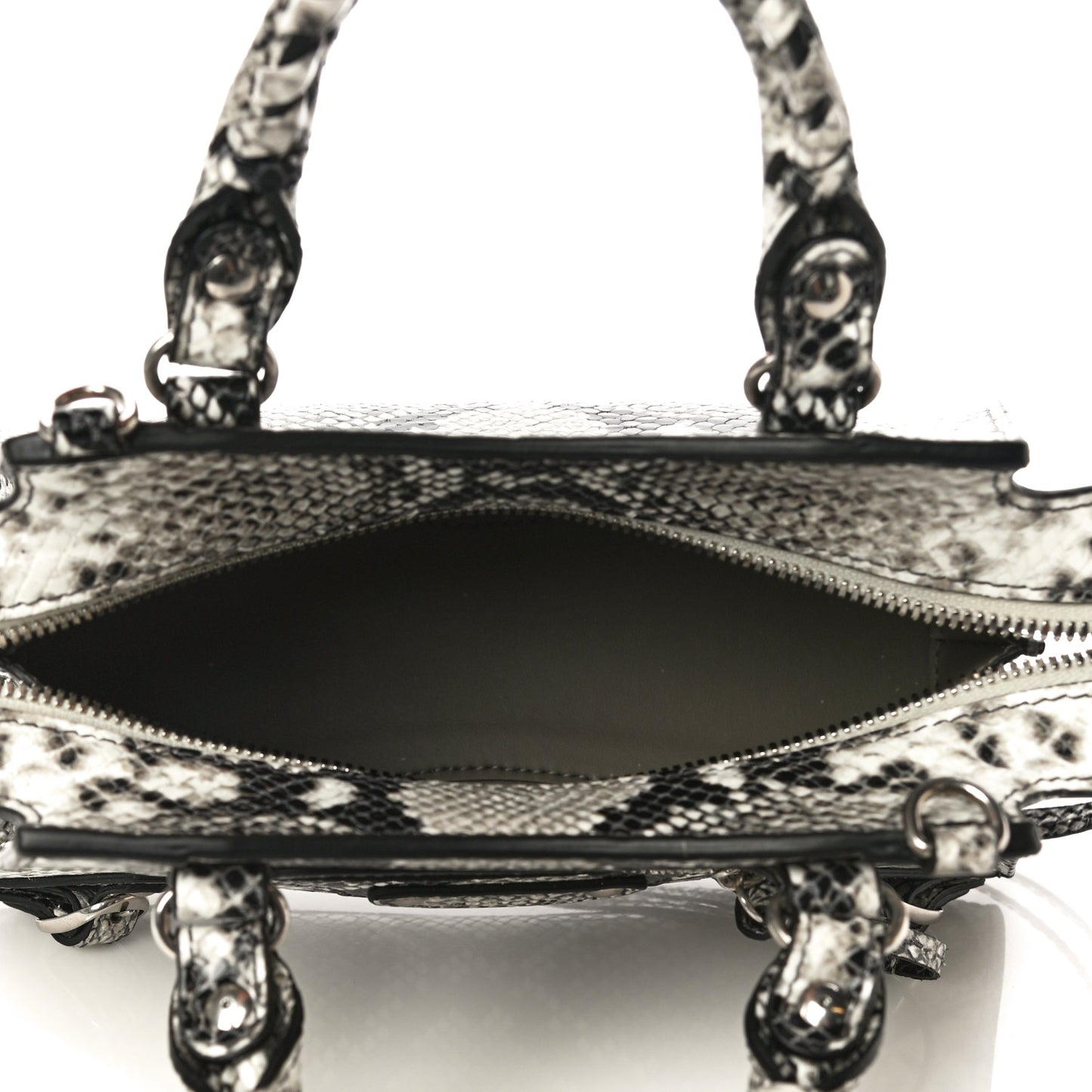 Grained Calfskin Snake Effect Neo Classic Silver Hardware Mini City Black White
