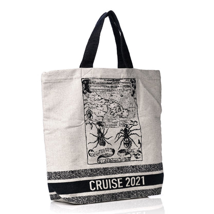 Christian Dior Canvas Print Cruise Tote Ivory Black 2 of 5