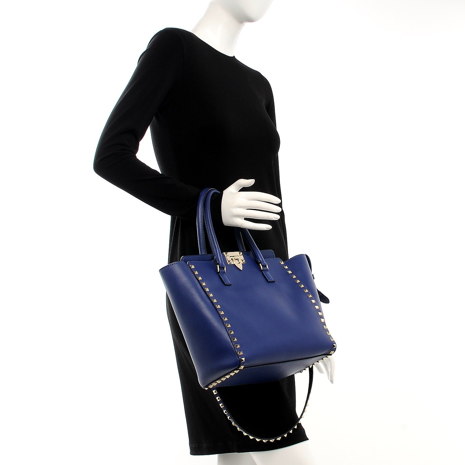 Valentino Garavani Vitello Rockstud Double Handle Tote Blu Delft 3 of 9