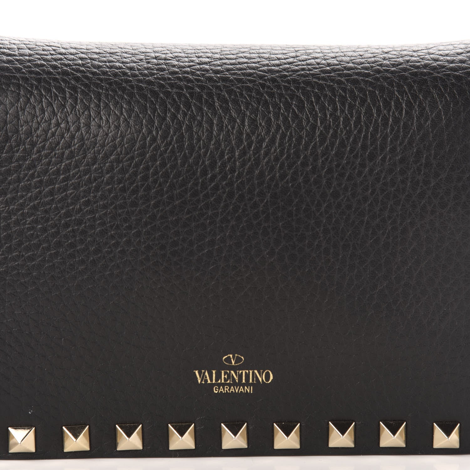 Valentino Garavani Pebbled Calfskin Rockstud Wallet on Chain Black 10 of 11