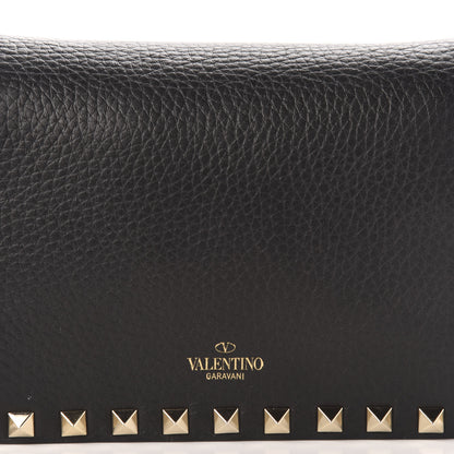 Valentino Garavani Pebbled Calfskin Rockstud Wallet on Chain Black 10 of 11