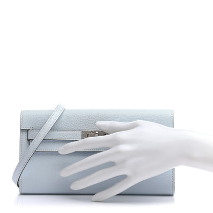 Hermes Chevre Mysore Kelly Wallet To Go Bleu Brume 2 of 7