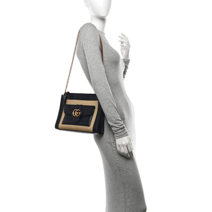 Gucci Straw Lux New Sakai Calfskin Lux Dahlia Chain Shoulder Bag Natural Blue 2 of 10