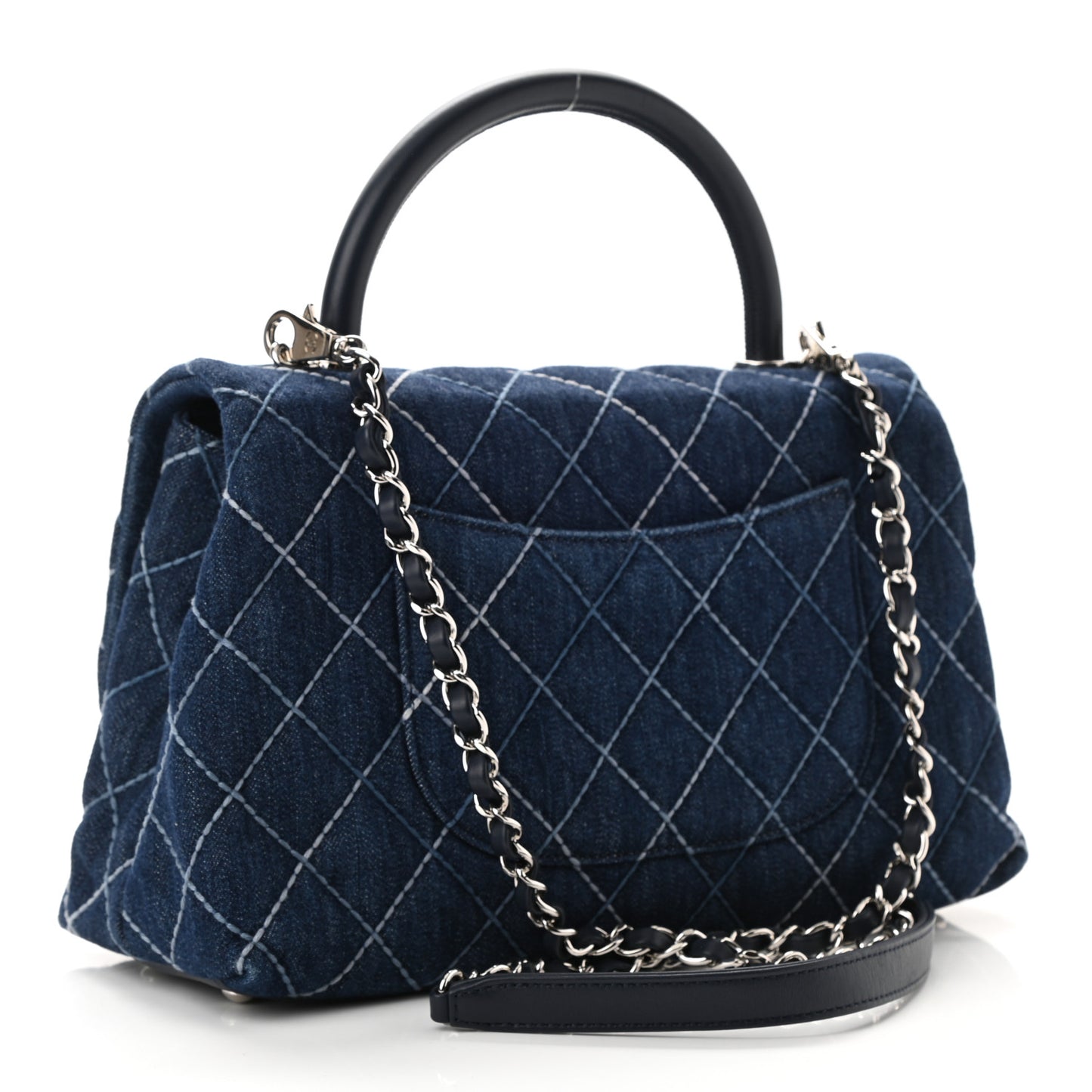 Denim Quilted Small Coco Handle Flap Blue