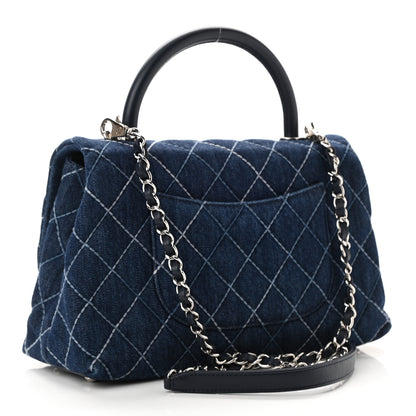 Chanel Denim Quilted Small Coco Handle Flap Blue 3 of 11