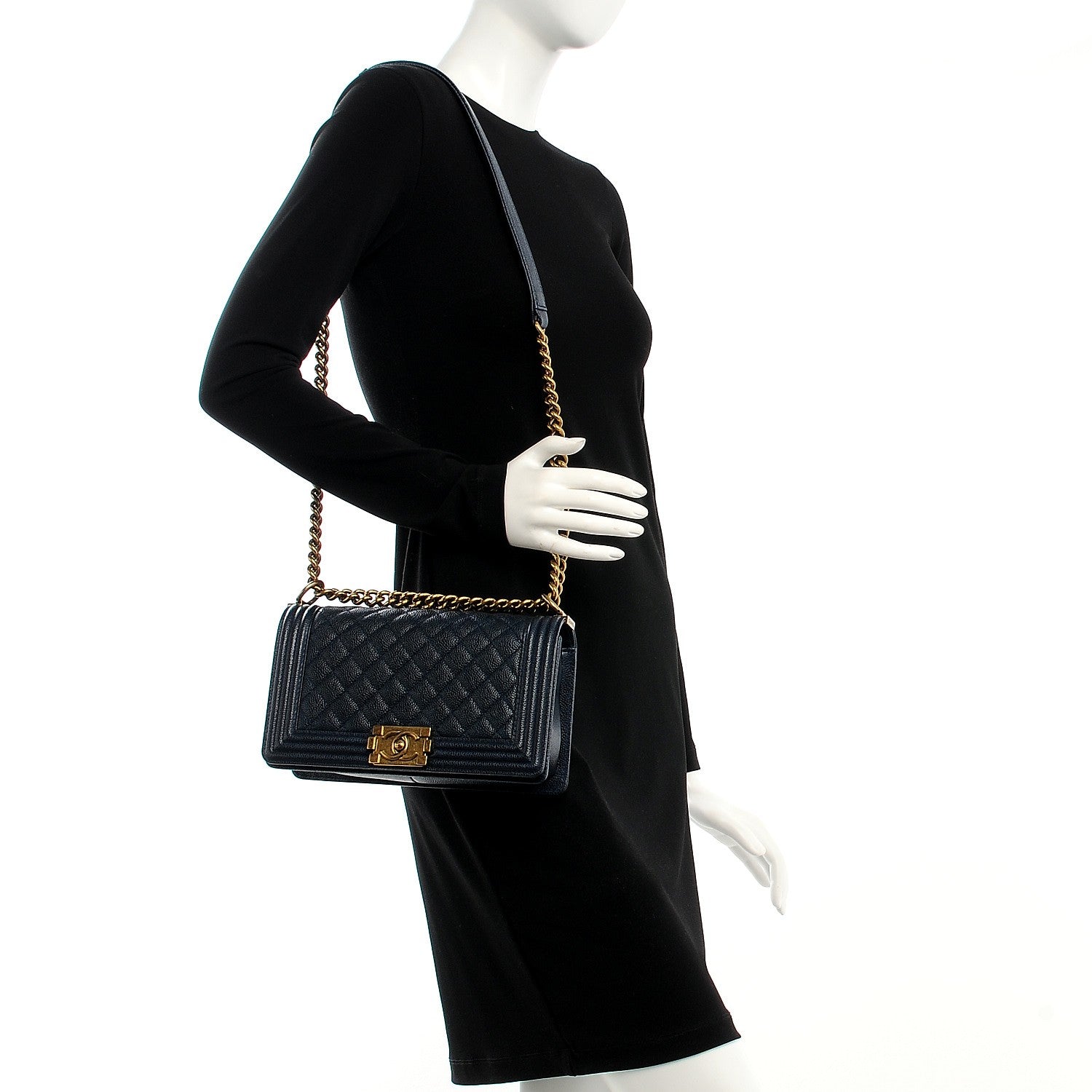 Chanel Caviar Quilted Medium Boy Flap Dark Navy Blue 2 of 9