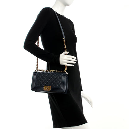 Chanel Caviar Quilted Medium Boy Flap Dark Navy Blue 2 of 9